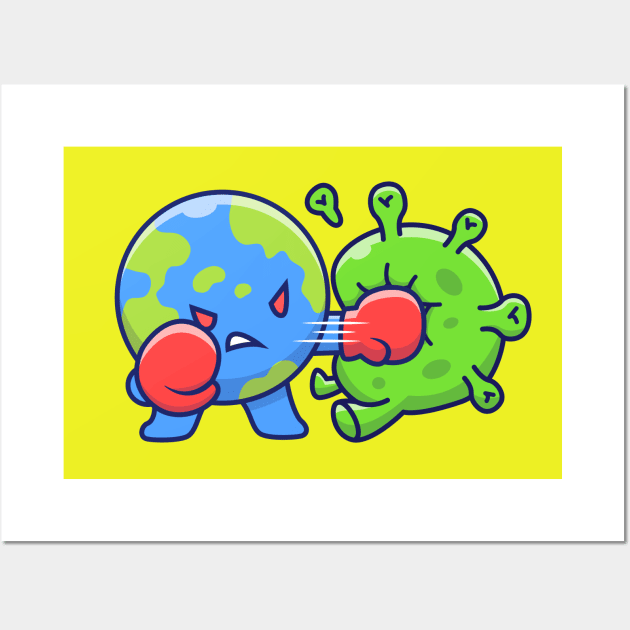 World Fighting Corona Virus Cartoon (4) Wall Art by Catalyst Labs